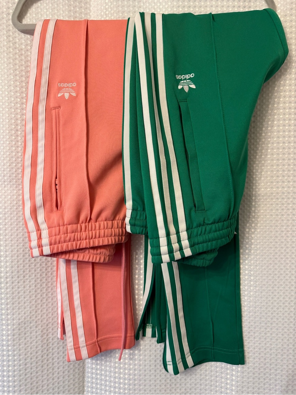 adidas Originals Coral and Green Three-Stripe Track Pants Duo